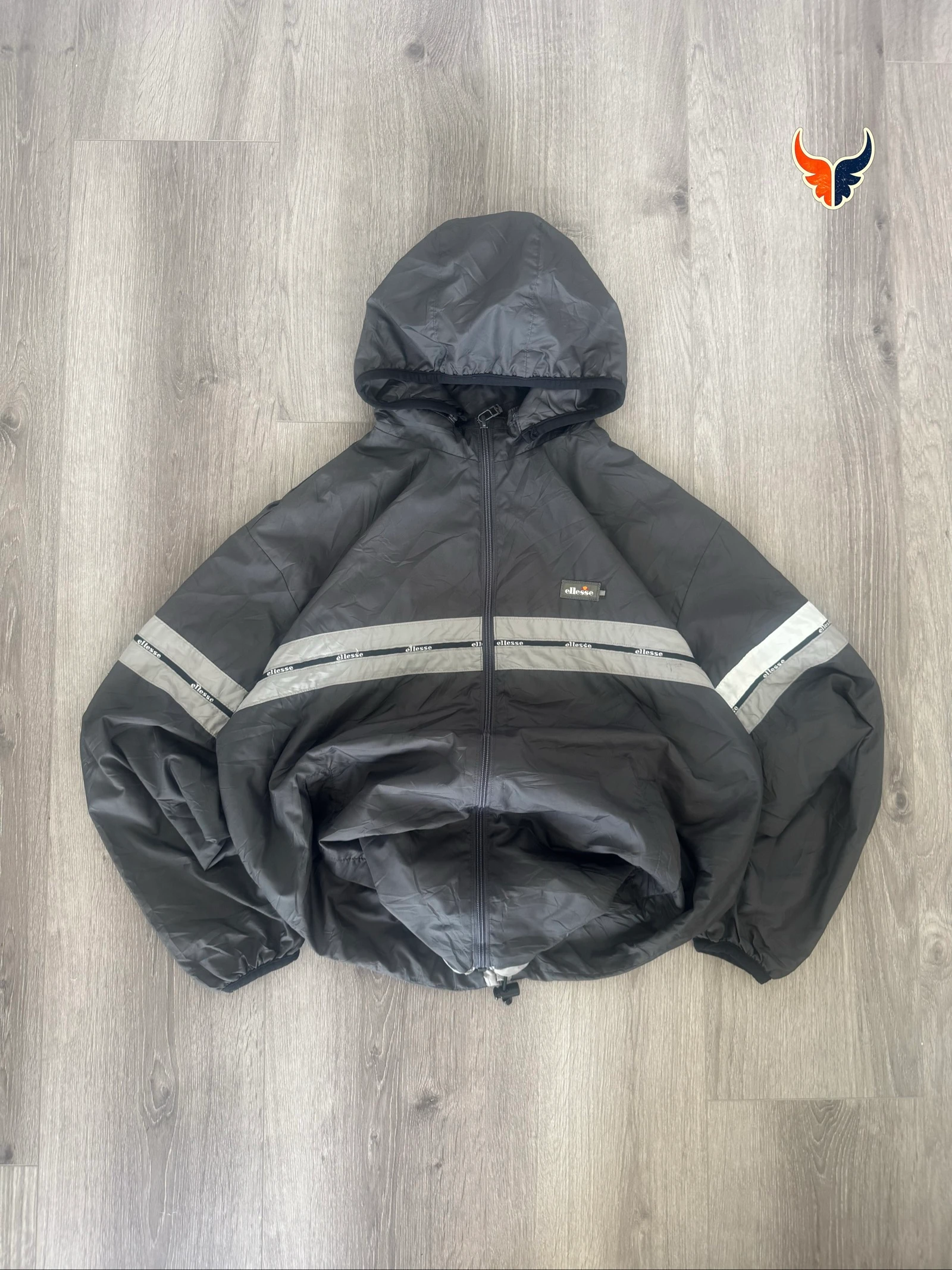 Ellesse Puffer Jacket Hooded Black Reflective Vintage Y2K Streetwear M